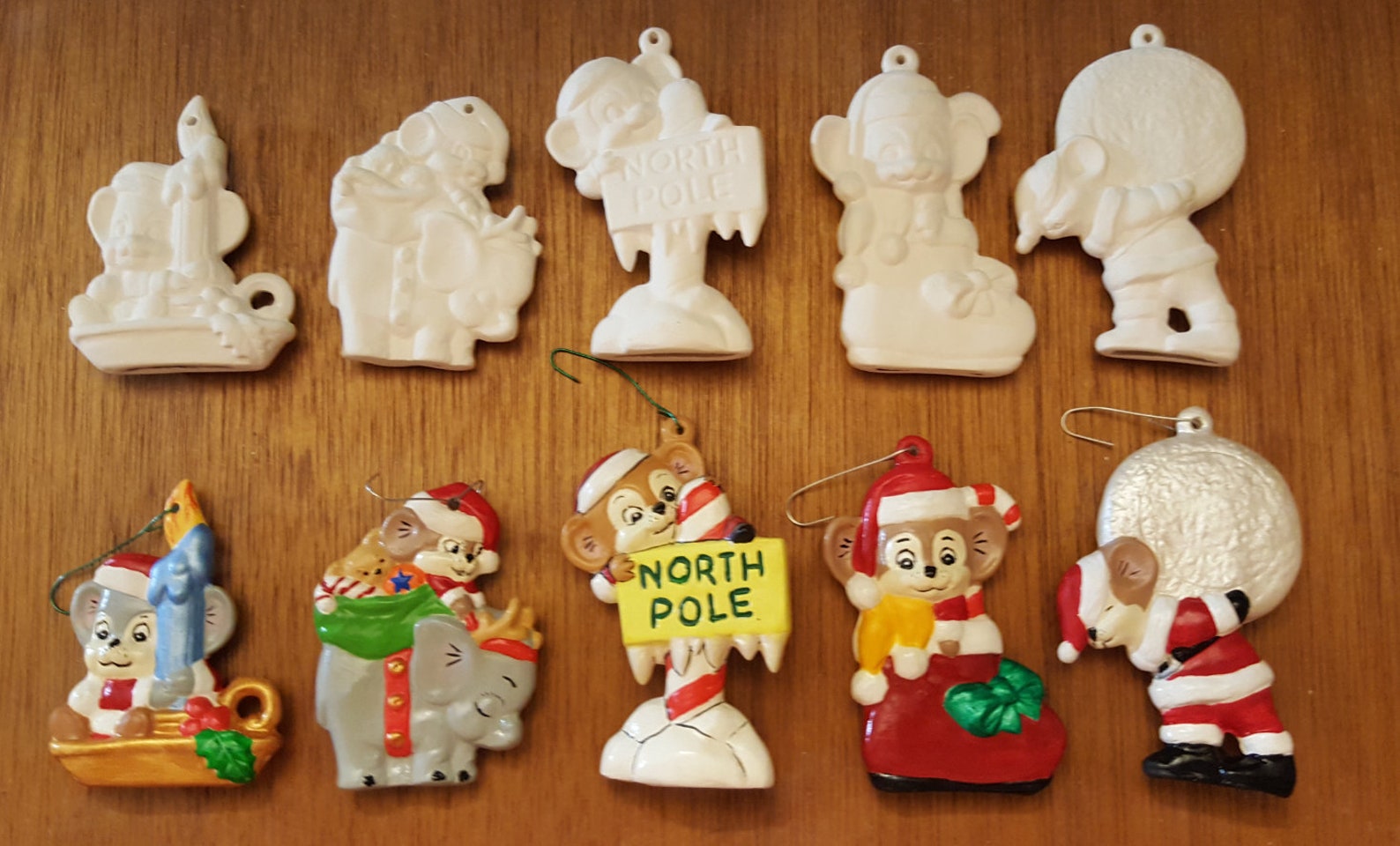 Santa's 2 Mice Ceramic Bisque Christmas Tree Ornaments 5 Etsy