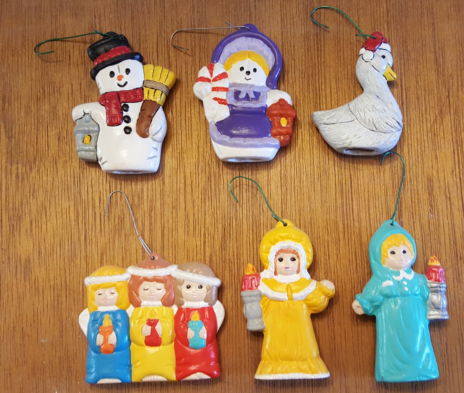 Nowells Xmas 2 Ceramic Bisque Christmas Tree Ornaments 6 pc Etsy