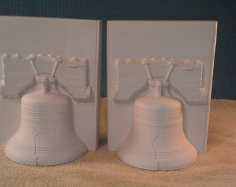 Ceramic Bisque Liberty Bell Bookends Ready to Paint Pottery Independence Day USA