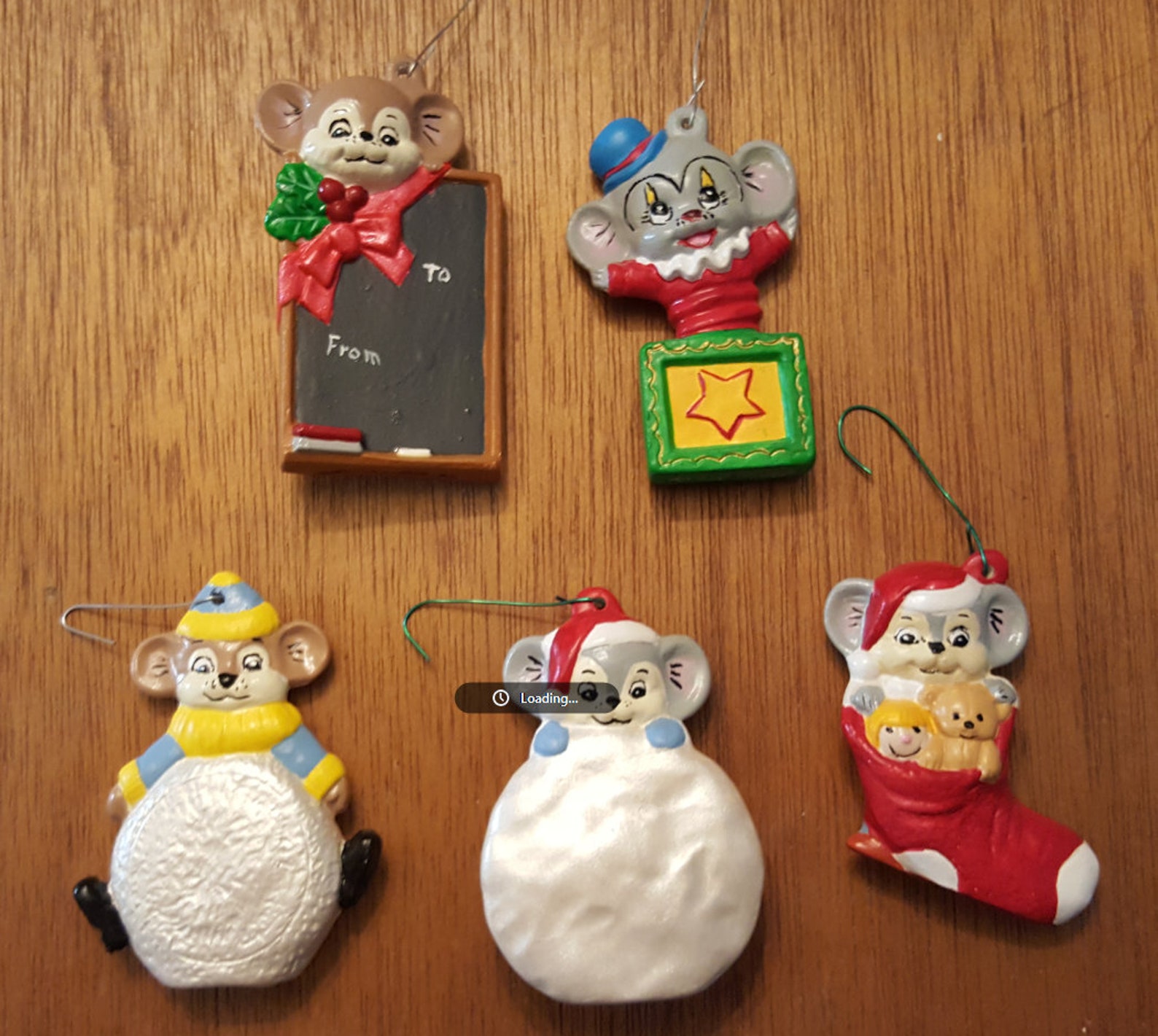 Xmas Mice 2 Christmas Tree Ornaments Ceramic Bisque 5 pc Set Etsy