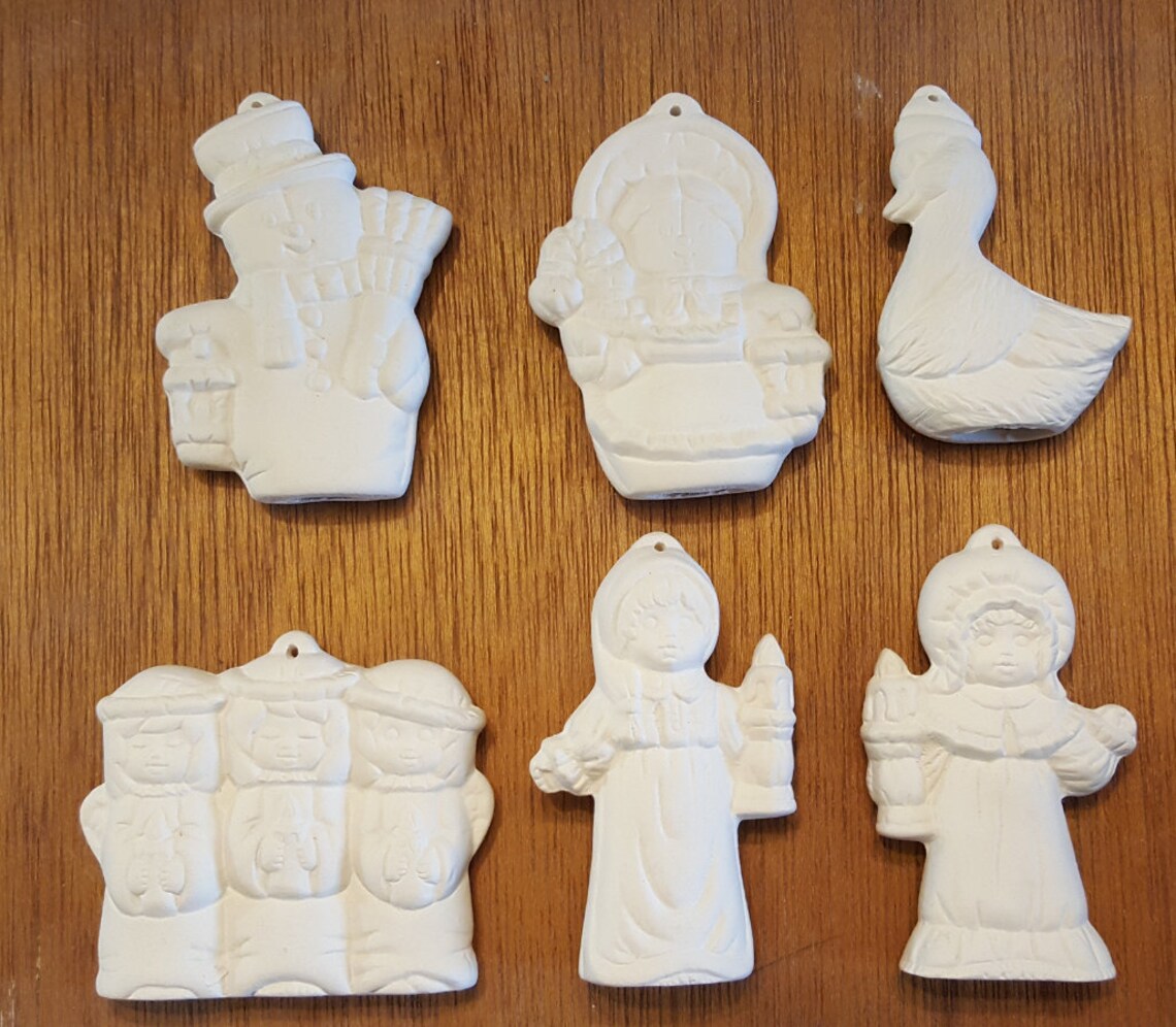 Nowells Xmas 2 Ceramic Bisque Christmas Tree Ornaments 6 pc Etsy