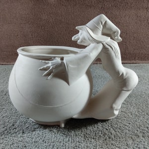 Ceramic Bisque Witch 'N Brew Container Halloween Figurine Ready To Paint Cauldron Mug
