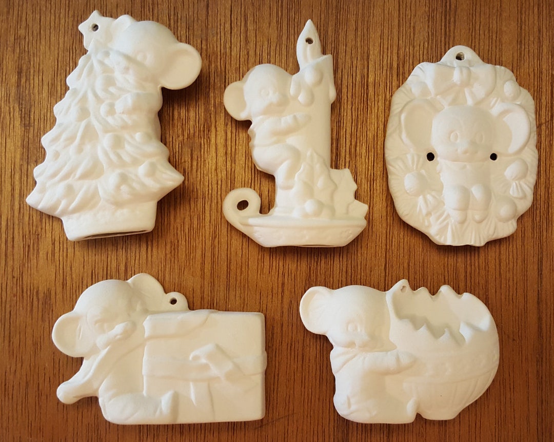 Ceramic Bisque Alberta Xmas 1 Mice Christmas Tree Ornaments Ceramic