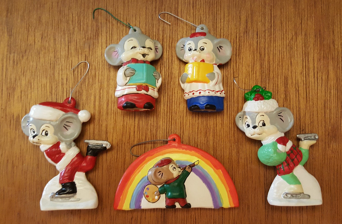 Ceramic Bisque Alberta Action 2 Mice Christmas Tree Ornaments Etsy