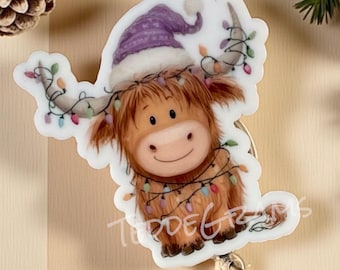 Christmas Cow Badge Reel, Cute Cow Badge Reel, Badge Reel, Nurse Gift, Nurse ID Badge Reel, Highland Cow