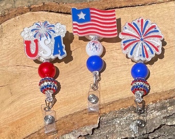 4th of July Glitter Badge Reel, Patriotic Glitter Badge Reel, Badge Reel, Nurse Gift, Sparkle, Nurse ID Badge Reel, Red White and Blue