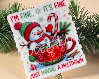 It's Fine Snowman Badge Reel, Cute Christmas Badge Reel, Badge Reel, Nurse Gift, Nurse ID Badge Reel, It's Fine