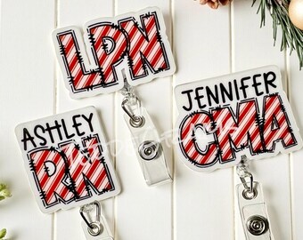 Candy Cane Credential Badge Reel, Cute Medical Badge Reel, Badge Reel, Nurse Gift, Nurse ID Badge Reel, Peppermint Badge Reel