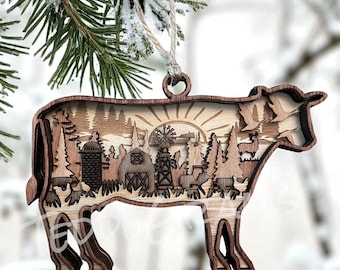 Cow Christmas Ornament, Christmas Ornament, Farm Ornament, Best Seller, Wood Ornament, Gift