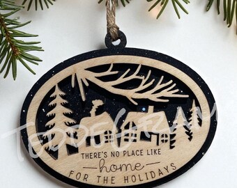 There is No Place Like Home Christmas Ornament, Christmas Ornament, Engraved Christmas Ornament, Best Seller, Rustic Wood Ornament
