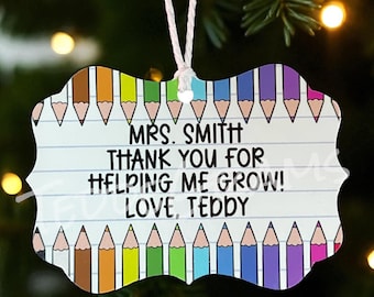 Personalized Teacher Ornament, Christmas Ornament, Teacher Ornament, Teacher Keepsake, Metal Ornament