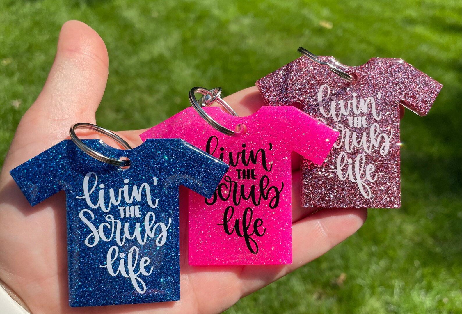Scrub Life Glitter Keychain Etsy