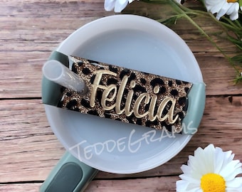 Cheetah Print Acrylic Tumbler Name Tag, Personalized Gift