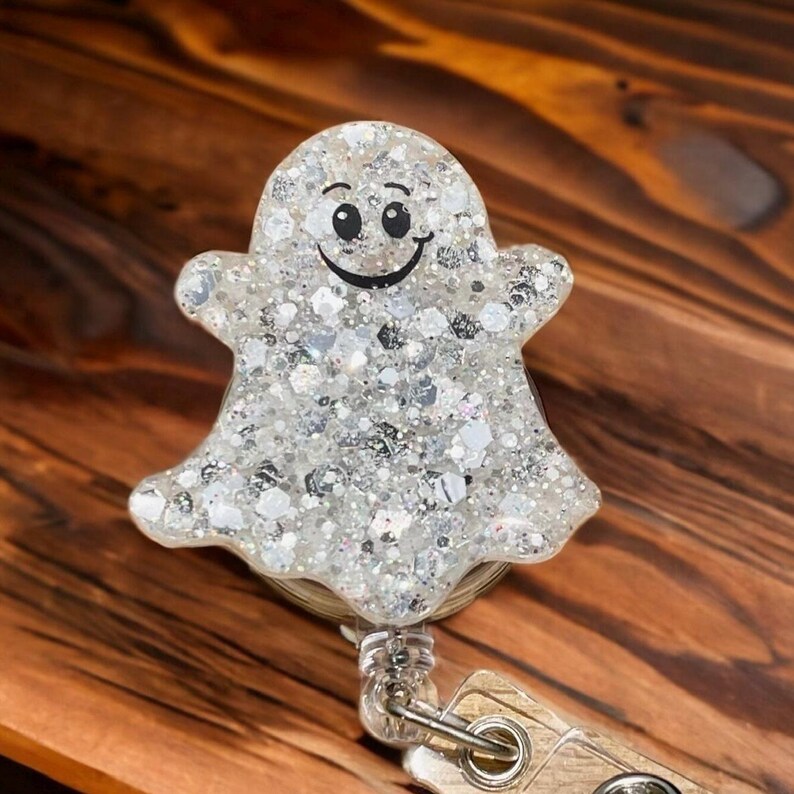 Cute Ghost Badge Reel, Spooky Ghost, Halloween Badge Reel, Fall Badge Reel, Nurse ID, Cute Ghost, Glitter Badge Reel, Glow In The Dark Ghost immagine 2