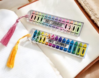 Personalized Teacher Bookmark Gift, End of Year Gift, Crayon Bookmark, Personalized, Christmas Teacher Gift, Teacher Appreciation Gift