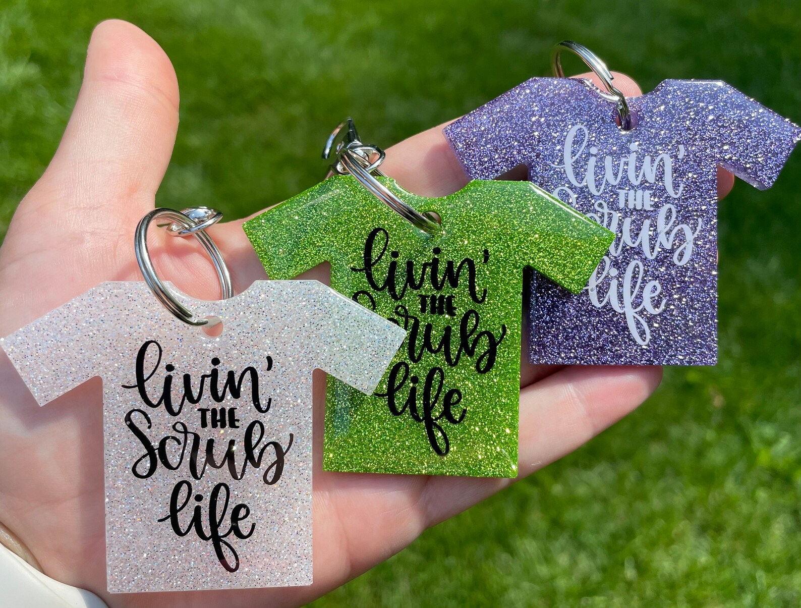 Scrub Life Glitter Keychain Etsy