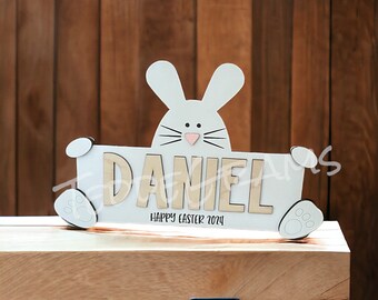 Personalized Wooden Bunny Name Sign, Easter Basket Gift