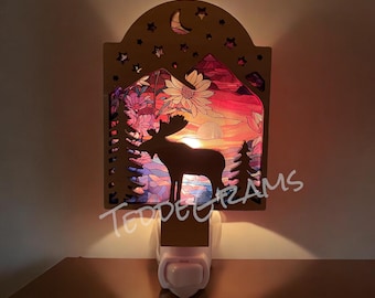 Animal Wood Night Light, Wood Lighting, Sunset Night Light, Mountain Night Light, Gift For Him, Man Cave Accessory, Cabin Accessory