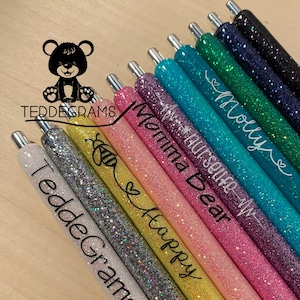 Personalized Glitter Refillable Gel Pen, Retractable Gel Pen, Gift, Glitter Pen