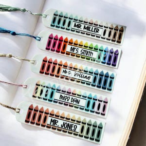 Personalized Teacher Bookmark Gift, End of Year Gift, Crayon Bookmark, Personalized, Christmas Teacher Gift, Teacher Appreciation Gift