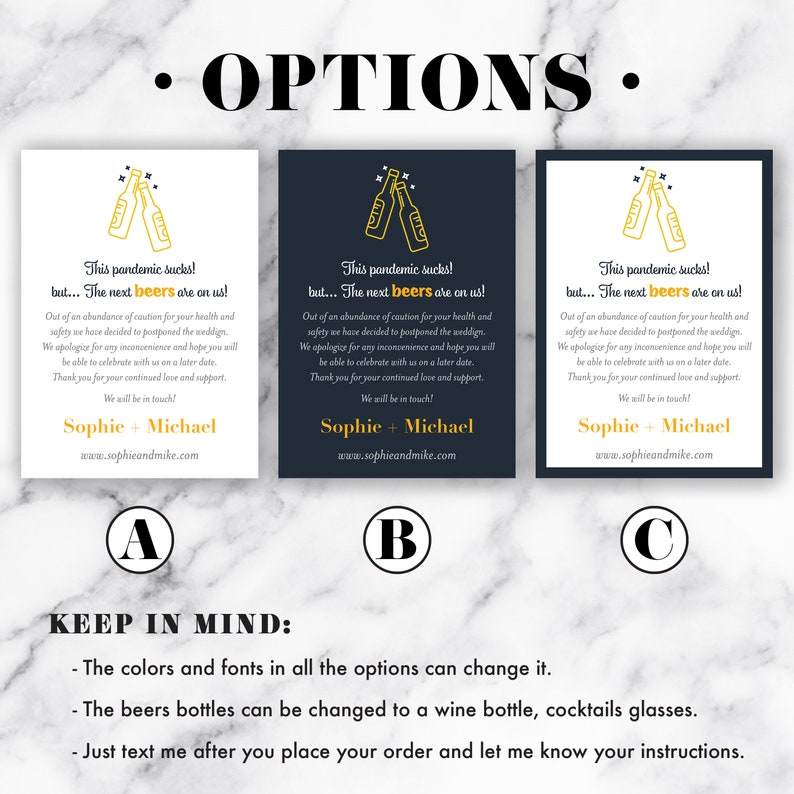 Cancelled Wedding Digital File The next beers are on us! Printable Wedding Postponement Postponement Announcement Date Change
