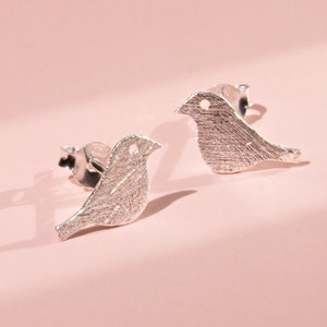Love Birds Cute .925 Sterling Silver Stud Earrings Brushed (LB925)