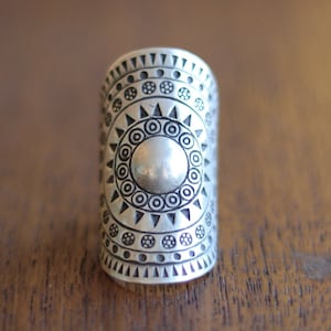 Sun Design Long Statement Ring Free Size, STERLING SILVER 925, Ethnic Sol Tribal Artisan