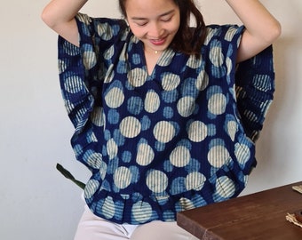 Japanese Fabric Butterfly-Top FREE SIZE - Indigo Etching 100% Cotton