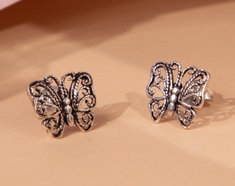 Butterfly 925 Sterling Silver Stud Earrings (X363)