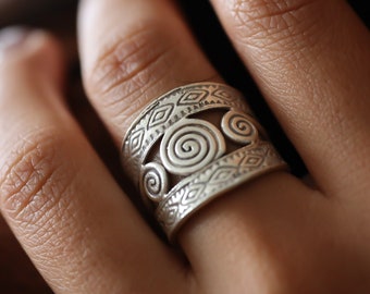 Tribal Spiral 925 Sterling Silver Artisan Statement Ring, Boho Ethnic Hippie Unique Jewelry