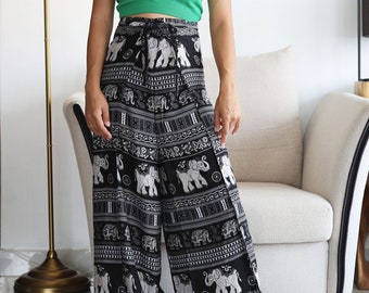 Thai Elephant Palazzo Pants Hippy Harem Yoga Loose Lite-weight Baggy Summer Trousers - Loose Fitting FREE SIZE