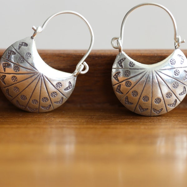 Ethnic Hippie Drop Earrings Sterling Silver 925, Boho Gypsy Hill-Tribe Artisan