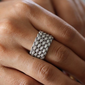 Mesh Weave 925 Sterling Silver Artisan Statement Ring Adjustable Size