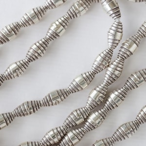 5 Karen Hill-Tribe Silver Beads, 97% Silver Content, Handmade Jewelry Findings Supplies, Rolled Croissants Thai Tribal Design