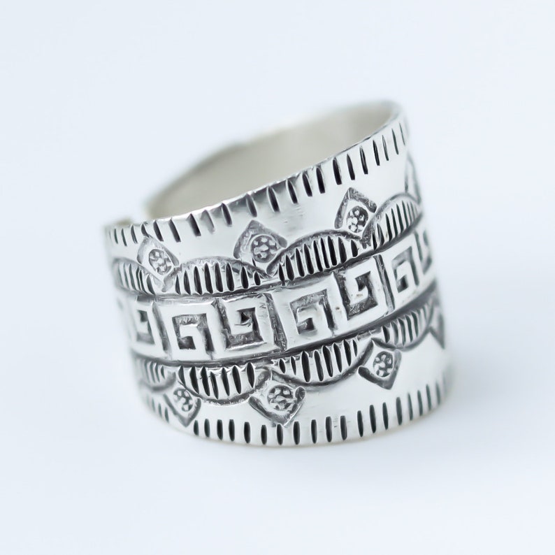 Sterling Silver 925 Band Statement Ring Adjustable Size, Boho Ethnic ...