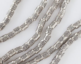10 Karen Hill-Tribe Silver Beads, 97% Silver Content, Handmade Jewelry Findings Supplies, Thai Spiral Flower Swirl Design