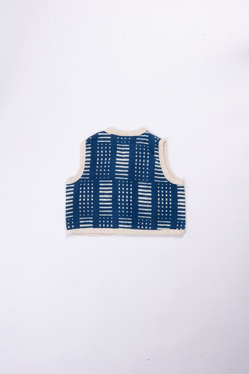 Indigo Natural Hand Dyed Child's Sleeveless Waistcoat Age 6-18 months Unisex Super soft 100% cotton Shibori plant color etched fabric image 2