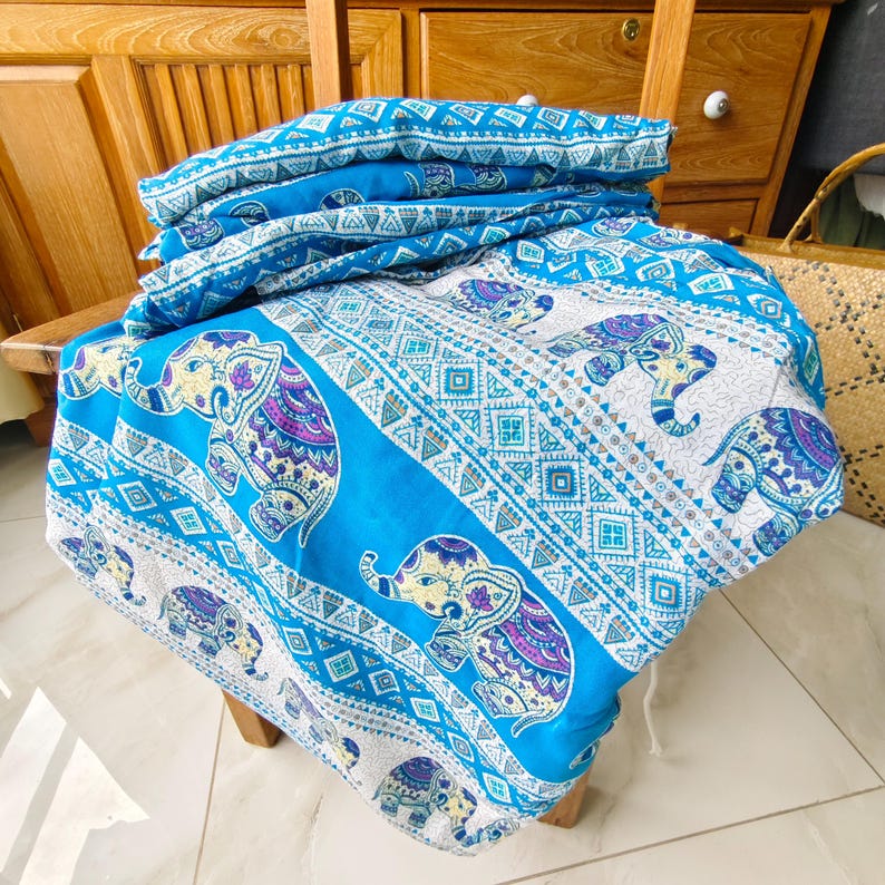 Thai Elephant Pants: Hippie Harem Yoga Trousers - Free Size Light Blue