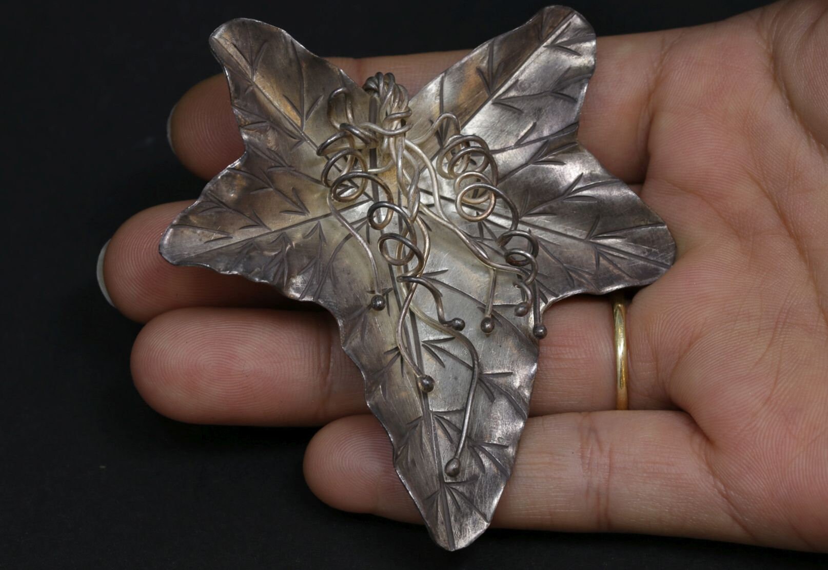 Handmade Silver Leaf Pendant 27g .950 