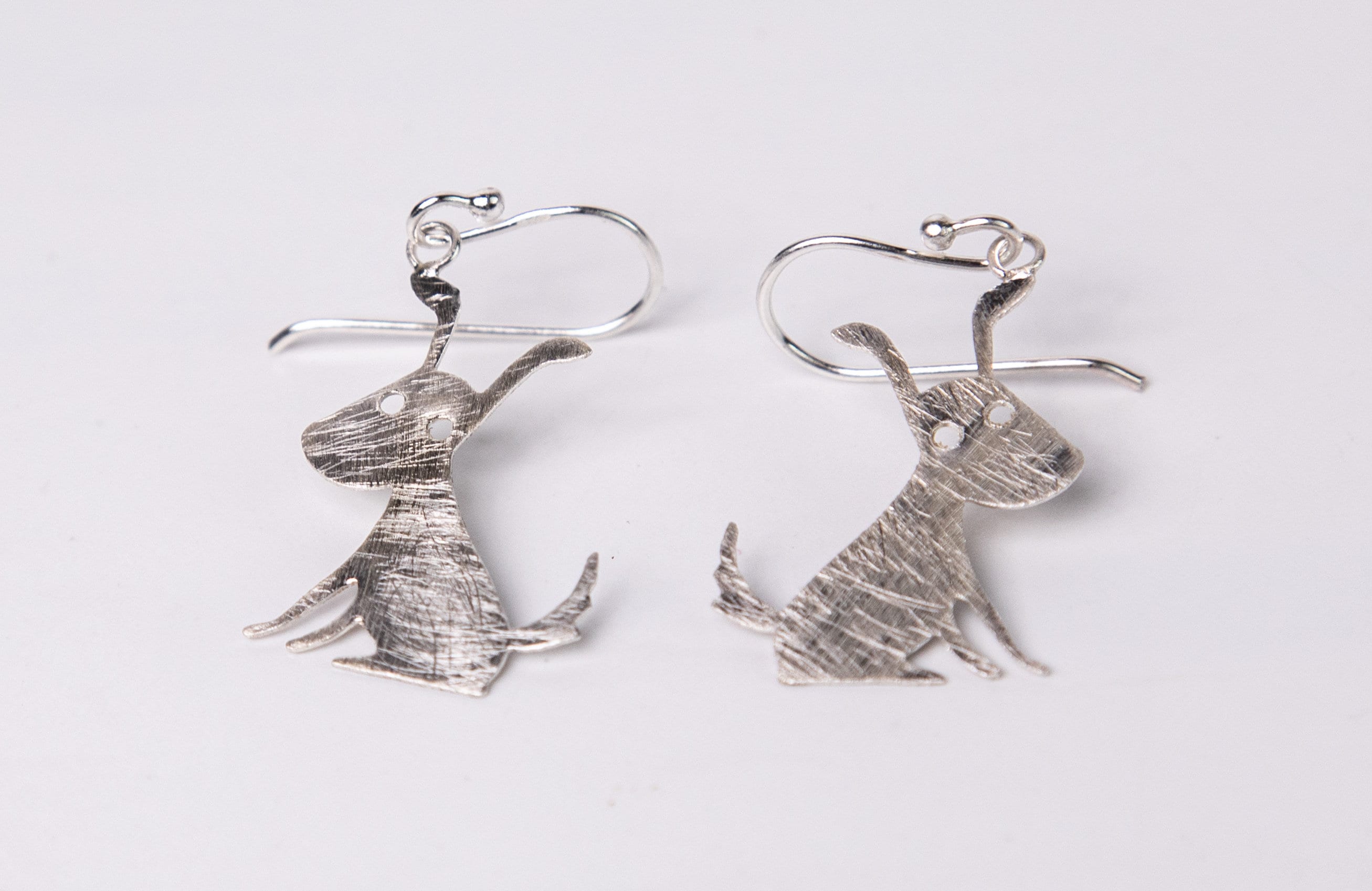 Puppy Dog .925 Sterling Silver Drop Earrings Brushed (PD925