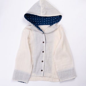 Indigo etched hand dyed child&#39;s Hoodie Jacket | Age 3-5 years Girls | Super soft 100% cotton | Natural plant dye handmade clothes Hippy Boho