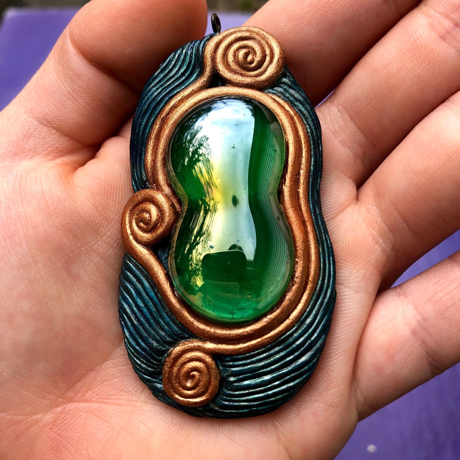 Blue/Bronze Fantasy Pendant Polymer Clay Etsy