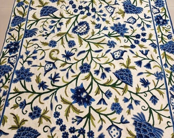 4x6 Blue and White Hand made Wool Floral Rug For Living Room, Bedroom