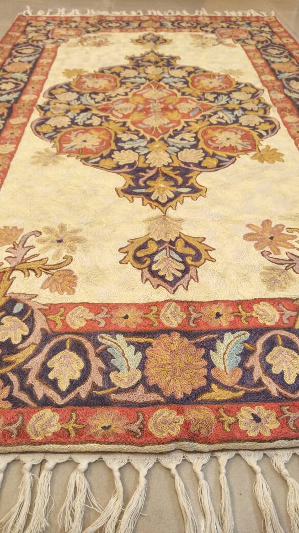 Riza Rug Crewel Rug Handmade Kashmir Rug 3x5 Etsy