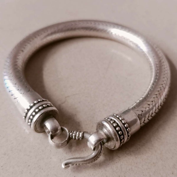 10mm Solid Snake Chain Bracelet, Handmade 925 Sterling Silver Round Snake Bangle Bracelet, Vintage Design