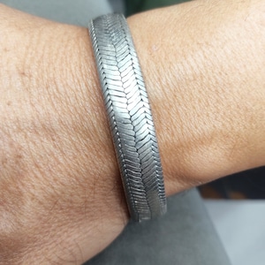 925 Handmade Solid Snake Chain Bracelet, Flat Snake Bracelet 13 mm with push pull lock, Sterling Silver bracelet, Unisex