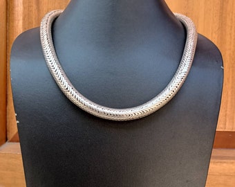 Solid Round Sterling Silver Snake Chain Necklace 925, Antique Design Jewelry, Silver Necklace 7mm, 8mm, 10mm, 12mm