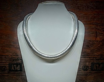 12mm Handmade Solid Round Sterling Silver Snake Chain Necklace, Antique Design Jewelry, Silver Necklace