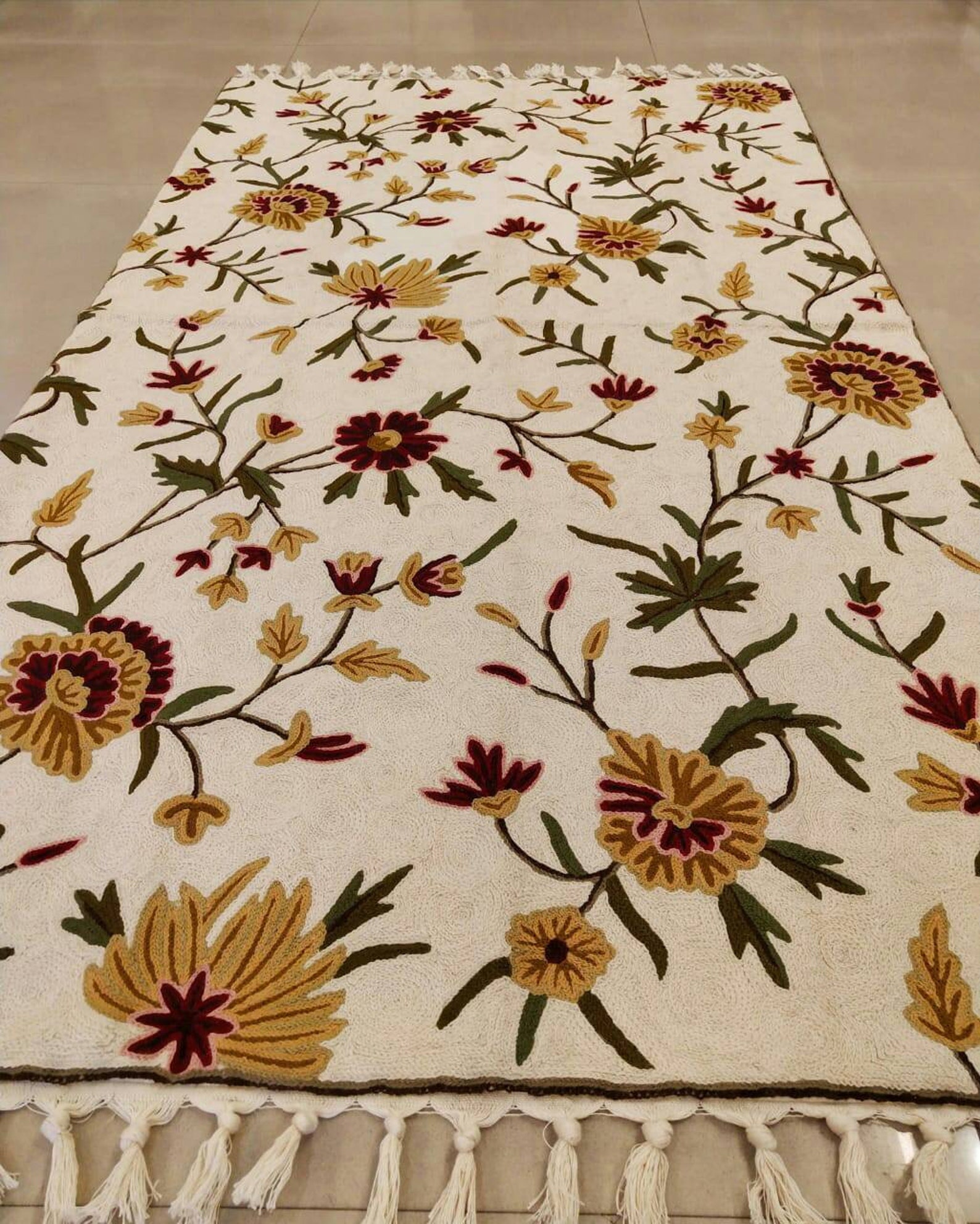 Yellow Flower rug Crewel rug Kashmir Handmade Rug 3x5 Etsy