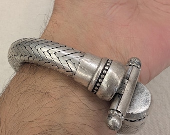 Handmade Sterling Silver Snake Chain Bangle: Vintage Indian Design
